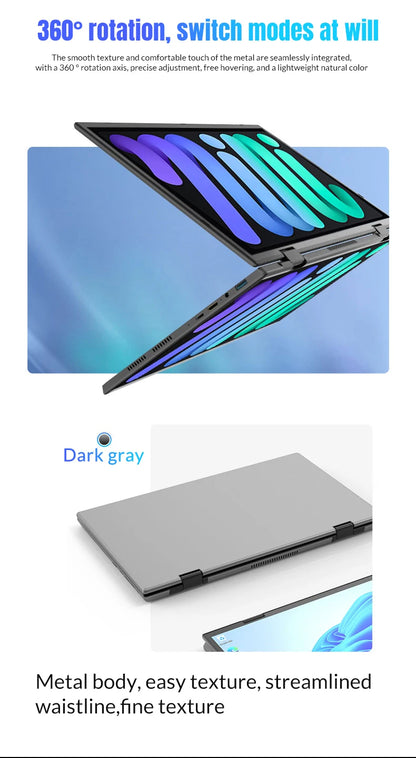 CRELANDER Mini Laptops 14 Inch 2240*1440 Double Touch Screen Intel Processor Foldable Tablet PC Windows11 Dual Screen Laptop