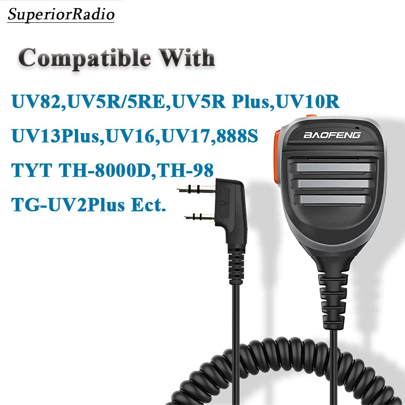 2PCS Baofeng Walkie Talkie Speaker Mic Waterproof PTT Microphone For UV-5RH DM-1701 UV-17 UV-K5 UV-K6 UV18 Pro Radio Accessories