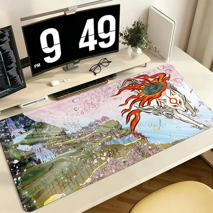 Pro E-Sports XXL Gaming Mousepad Extra Large Non-Slip Stitched Edge Keyboard Laptop Desk Mat For PC Gamer Cartoon Okami