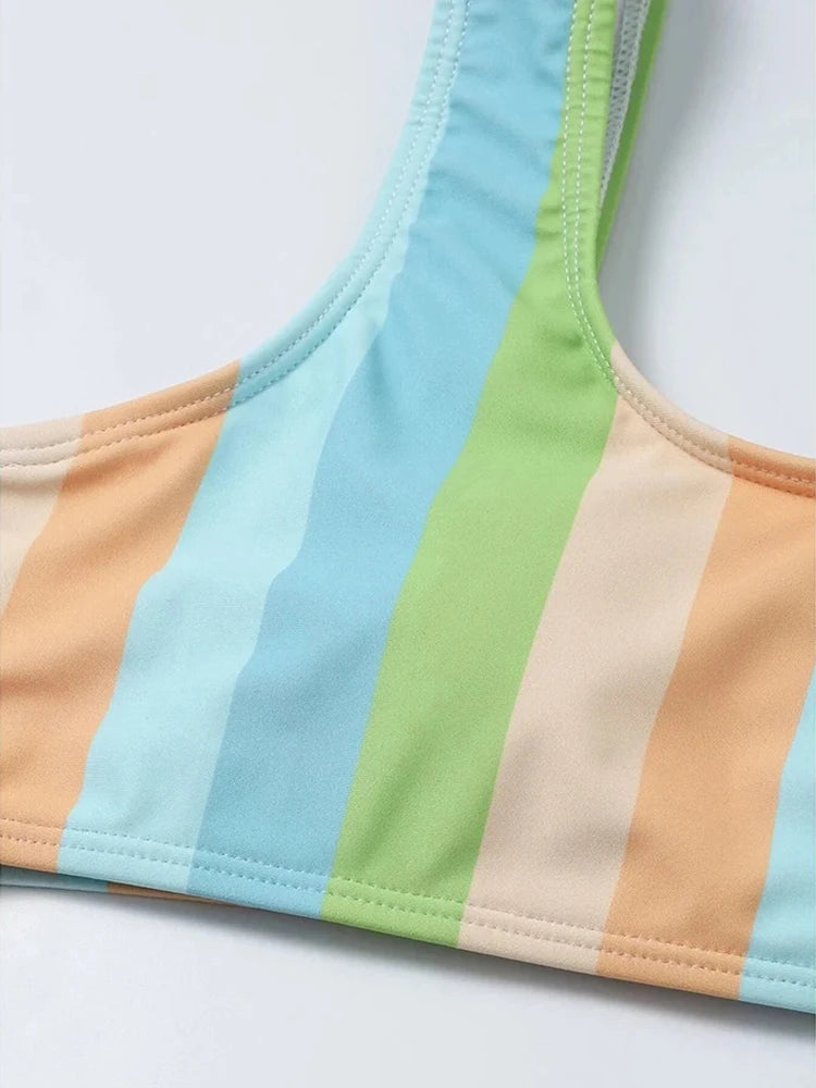High Waist Bikini Women Swimsuit Push Up Swimwear Woman 2026 Sexy Striped Bikinis Sets Female Bandeau Bathing Suits Beach Wear