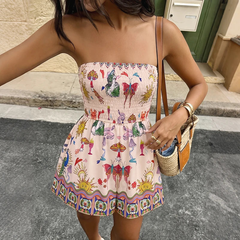 2026 Summer Sleeveless V-Neck Short Pants, Style Flower-embroidered One-shoulder Wrap Top and Bottom Set