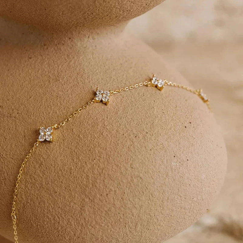 OXTAO Mini Four-Leaf Charm Necklace for Women 14K Gold Filled D VVS1 3mm Moissanite Flower Clover Necklace Luxury Jewelry Gift