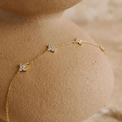 OXTAO Mini Four-Leaf Charm Necklace for Women 14K Gold Filled D VVS1 3mm Moissanite Flower Clover Necklace Luxury Jewelry Gift