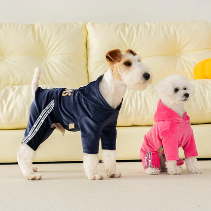 Soft Velvet Dog Jumpsuit Puppy Pajamas Onesie with Hoodie Pet Apparel Spring Autumn Cozy Dog Clothes for Small Medium Dogs