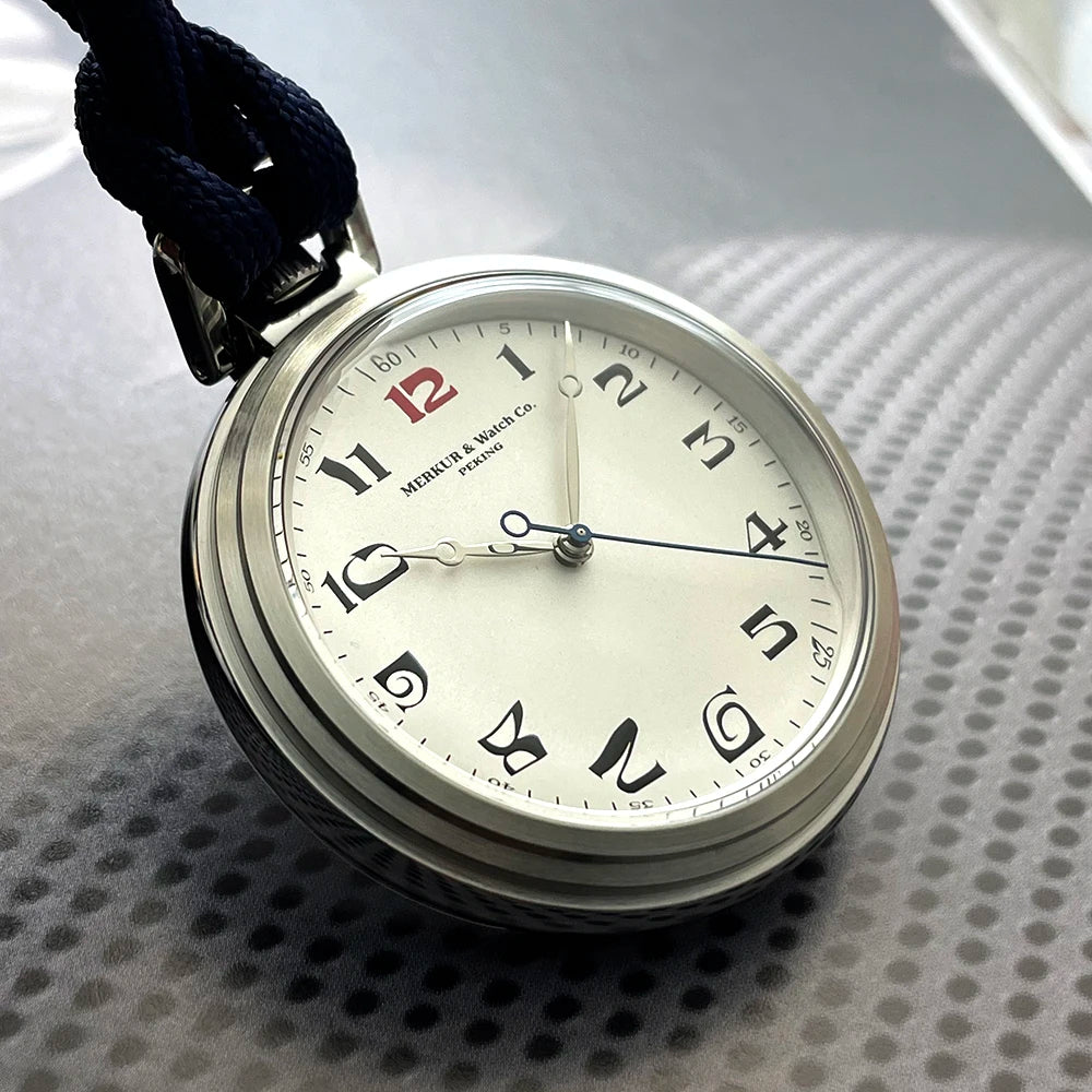 Merkur Vintage Pocket Watch Salmon Dial Men's Manual Mechanical Watch 42mm NEW Waterproof
