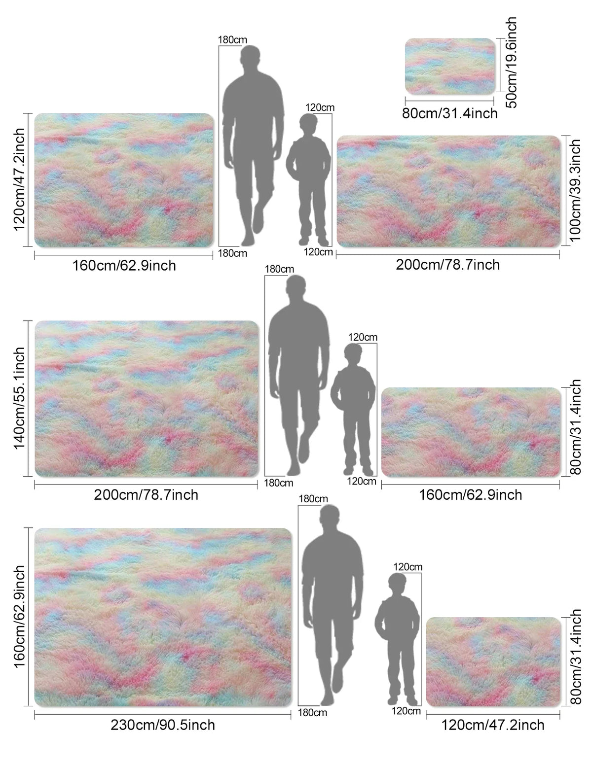 VIKAMA 1PC Silk Wool Rugs Children's Room Living Room Bedroom Tie-Dye Non-Slip Washable Machine Washable Carpet Mats