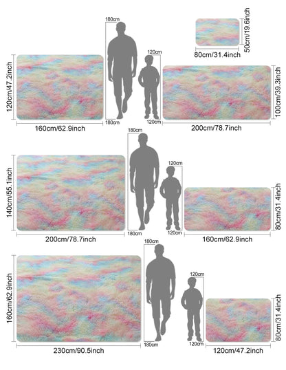 VIKAMA 1PC Silk Wool Rugs Children's Room Living Room Bedroom Tie-Dye Non-Slip Washable Machine Washable Carpet Mats