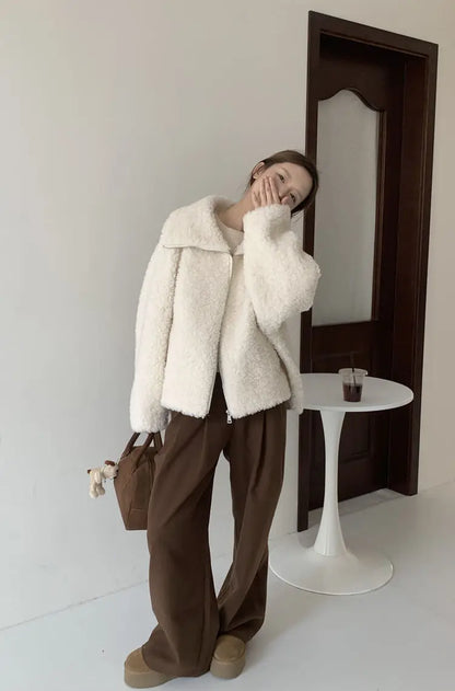 Fake Fleece Coat Women New Autumn Winter Casual Fleece-Lined Thickened Fur-Onepiece Coat Top