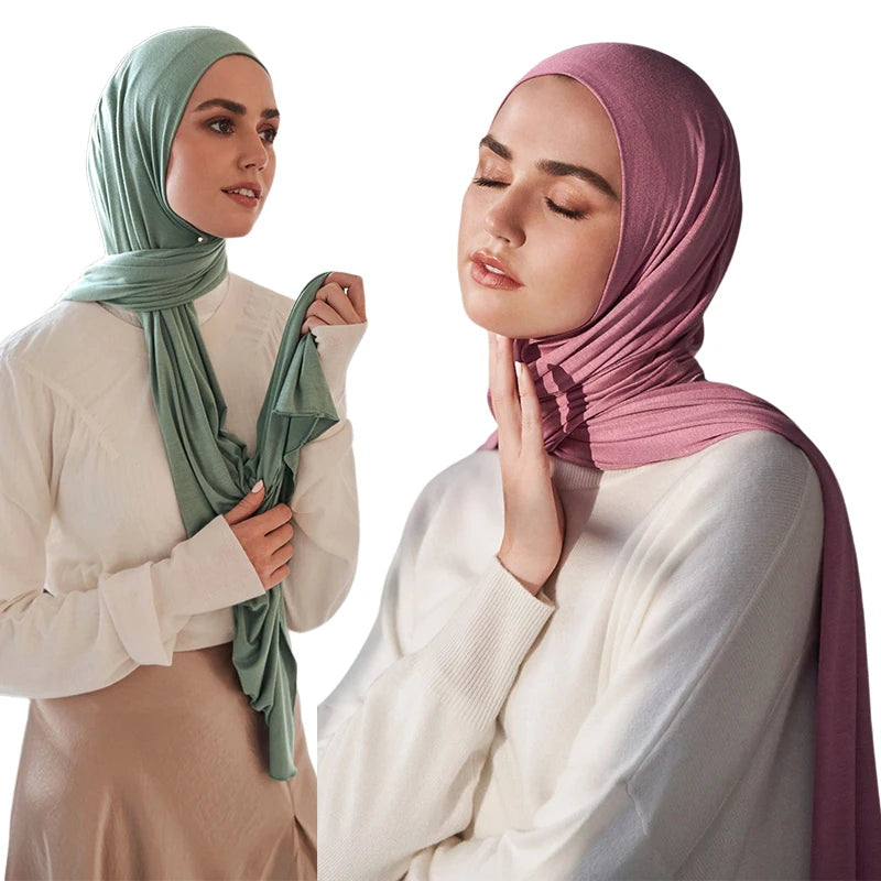Womens Muslim Ramadan Fashion Modal Cotton Jersey Hijab Womens High Quality Solid Color Soft Hijab Long African Scarf