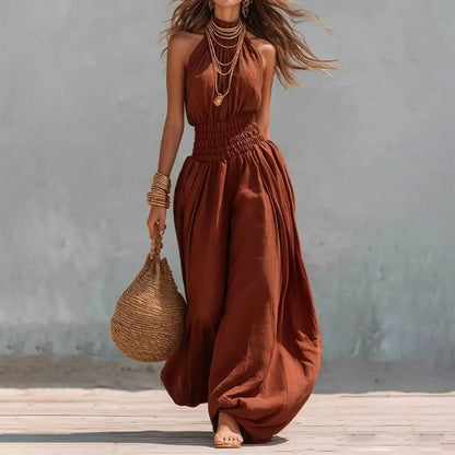 Smocked Waist Lantern Pants Women Rompers Summer Romper Halter Neck Sleeveless Jumpsuit With Lantern Leg For Casual Streetwear