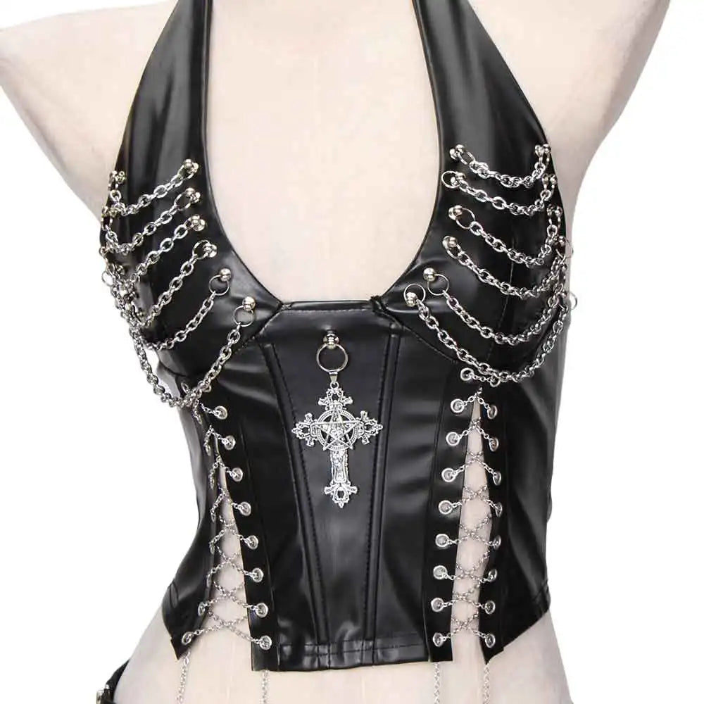 Goth Top Y2K Clothes Women's Tanks Emo Clothing Gothic Boho Tops with Spikes Punk Rock Teens Festival Spiked Bra Grunge T Shirt