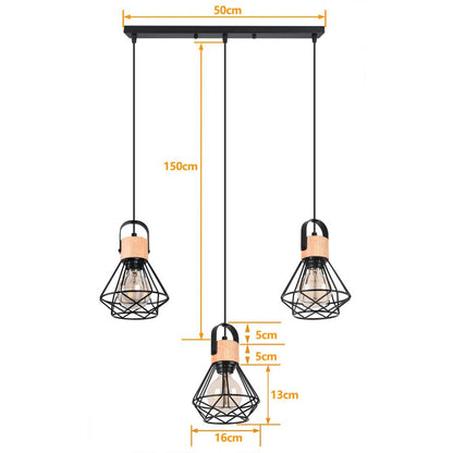 3 Heads Vintage Pendant Lights Wood Hanging Lamp Chandelier Industrial for Loft Dinning Living Room Kitchen Lighting Fixture LED