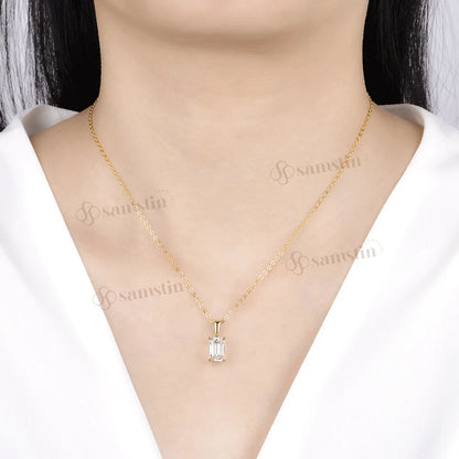 Samstin 2.5CT Emerald Cut Moissanite Necklace for Women Solid 14K 10K Yellow Gold Engagement Necklace for Anniversary Christmas