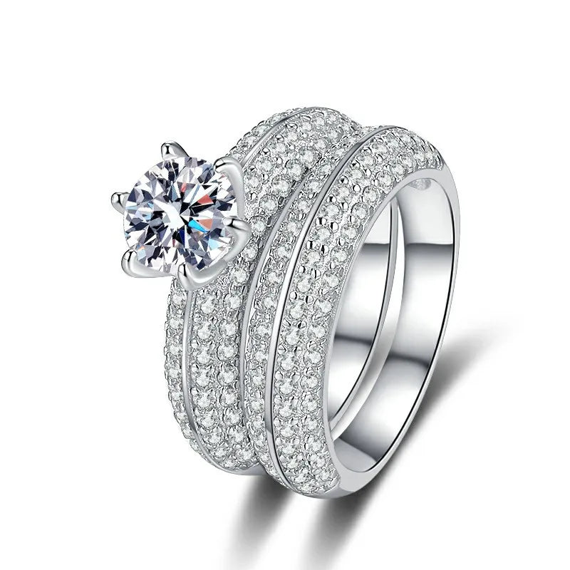 Women's PT950 Platinum Double Band Ring, High-Precision Craftsmanship, 1 Carat Moissanite Ring Set