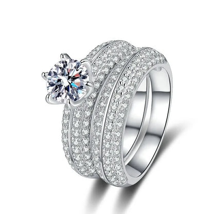 Women's PT950 Platinum Double Band Ring, High-Precision Craftsmanship, 1 Carat Moissanite Ring Set