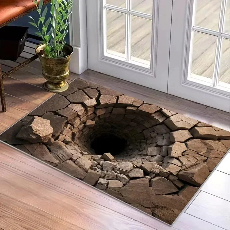 VIKAMA Non-Slip Doormat 3D Optical Illusion Stone Pattern, Entrance Mat Waterproof Rug for Hallway Living Room Porch Home Decor