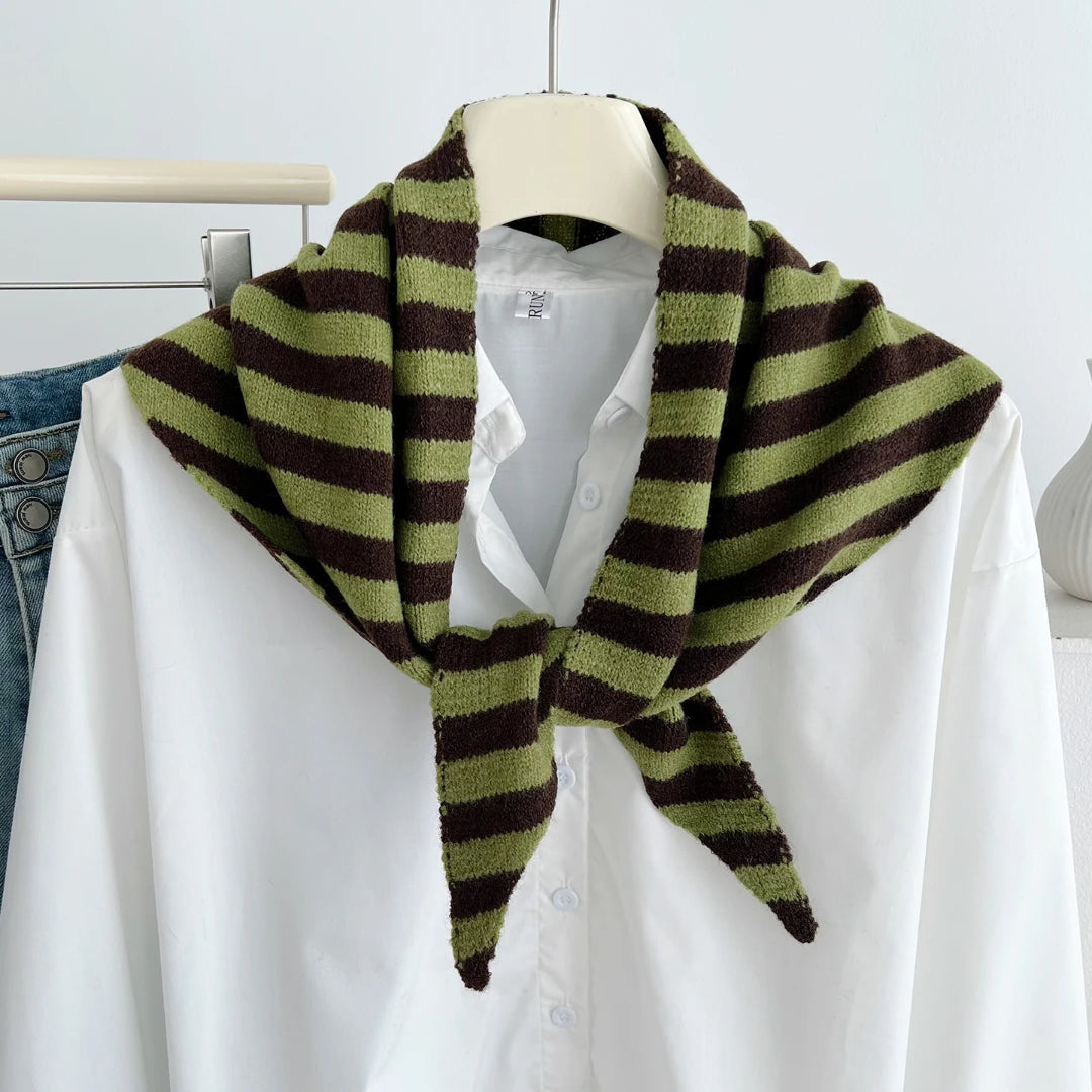 Versatile Striped Knitted Triangle Shawl Scarf Women Winter Warm Neck Wrap Casual Layering Scarves for Daily Street Accessory