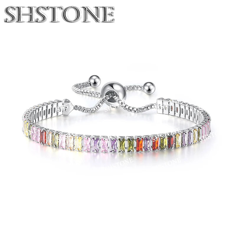 Noble 925 Sterling Silver Bracelet Chain Luxury Color Crystal Hand Jewelry For Women Charm Wedding Gift Party 18cm