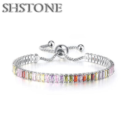 Noble 925 Sterling Silver Bracelet Chain Luxury Color Crystal Hand Jewelry For Women Charm Wedding Gift Party 18cm