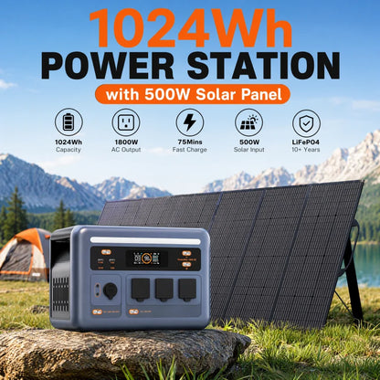 OSCAL PowerMax 1800 SE Portable Power Station,1024Wh LiFePO4 Solar Generator, 1800W Pure Sine Wave AC Output, 800W Solar Fast Charge App Control Solar Generator for Home Camping Emergency, Optional 500W Solar Panel