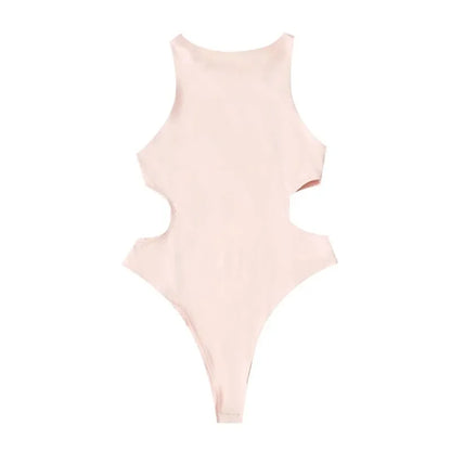 Europe and America Summer fashion women's sleeveless hollowed out waist revealing round neck slim fit sexy bodysuit