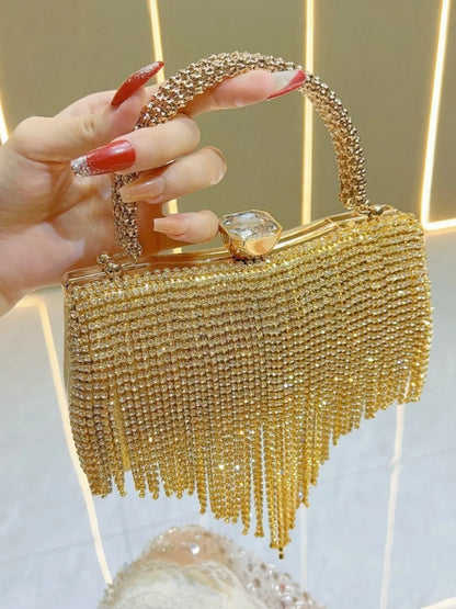 fashion woman handbag socialite light luxury Rhinestone tassel dinner bag ladies handbag Party metal chain shoulder bag