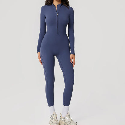 Yoga Boilersuit Long Sleeved Women's Sportswear Gym Zipper Jumpsuits Workout High-intensity Fitness One-piece Skin-tight Garment