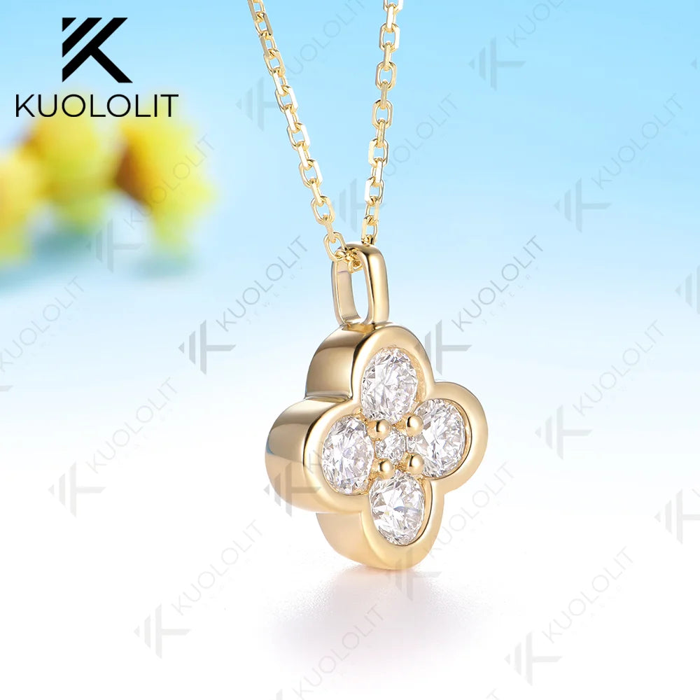 Kuololit 1.23CTW Moissanite Necklace for Women Solid 585 14K 10K Yellow Gold Necklace for Christmas Gifts Party Anniversary