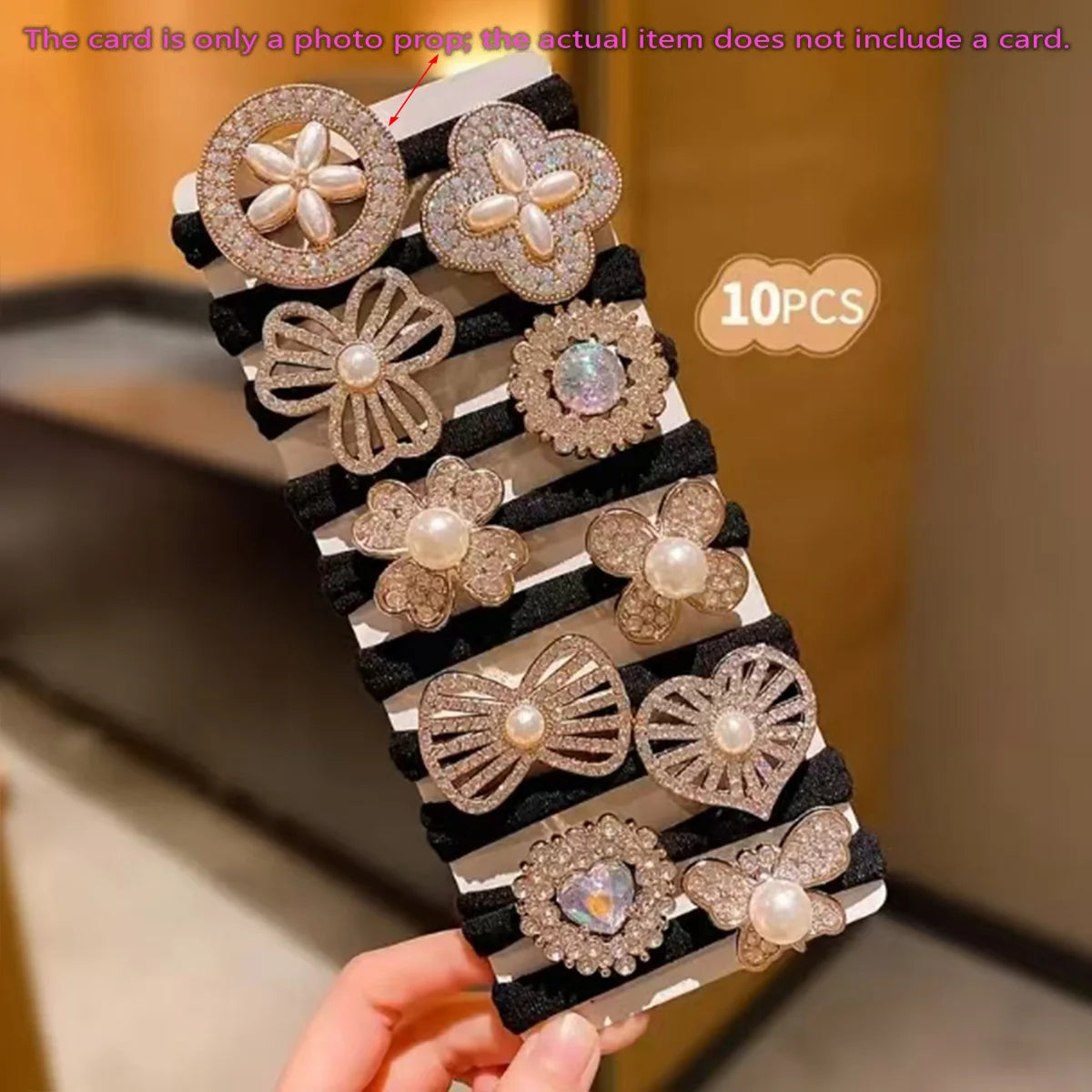 10pcs Rhinestone Faux Embellished hair band, Cute Elastic Jersey Material, Includes Minimalist & Elegant Styles Women's Hair Tie