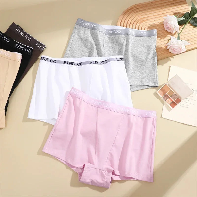 3Pcs Women's Cotton Boxers Panties Seamless Sports Underwear Female Solid Color Briefs Lingerie Intimate Underpant Finetoo S-XXL