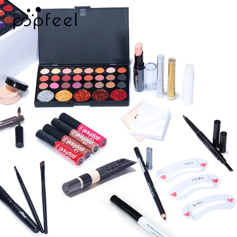 POPFEEL Christmas Makeup Set - Complete Collection of Eyeshadow, Foundation, Lipstick for Holiday Celebrations and Everyday Glam