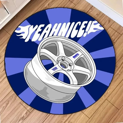 1pc Classic Black Tire Pattern Round Rug, Non-slip Floor Mat for Living Room, Bedroom, Bathroom, Holiday Home Decoration