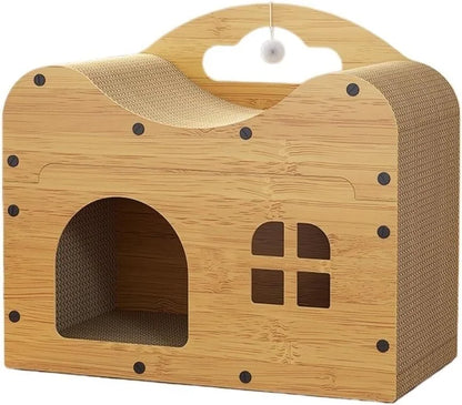 2-in-1 Cat Scratcher &   Cozy Bed - Durable Cardboard Lounge Bed with Hanging Toys