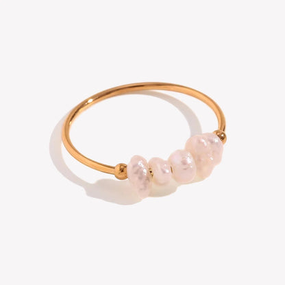 E.B.belle Gold Plated Stainless Steel Freshwater Pearls Rings For Women Accesorios Para Mujer Bagues Acier Inoxydables Femmes