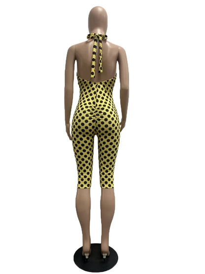 European and American New Style Women's Clothing Spring and Summer Polka Dot Print Elastic Halter Neck Backless Slim Fit Jumpsuit Women's Jumpsuit