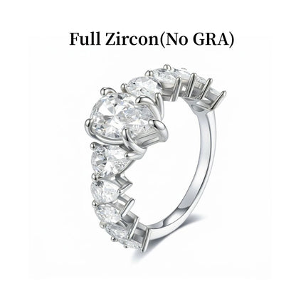 GXTRS 3CT Waterdrop Moissanite S925 Silver Rings For Women Men Sparkling Pear Cut Lab Diamond Wedding Row Band Fine Jewelry Gift