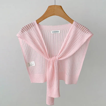 Lace Hollow Linen Knitted Shawl Summer Air Conditioning Fake Collar Neck Guard Knit Thin Knotted Cape Shoulder Scarf For Women