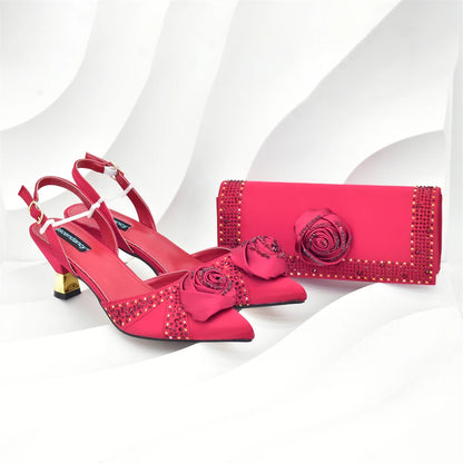 Women Nigerian Italian Shoes and Bags Set Decorated with Handmade Flowers Bag and Shoe Set Women Luxury 2026 High Heels Pumps