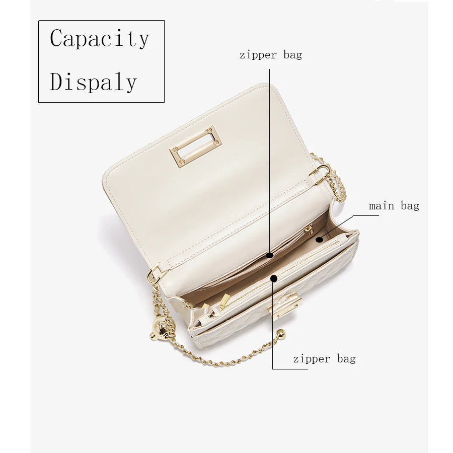 FOXER 2026 Women White Quilted Crossbody Bag Luxury Leather Chain Shoulder Bag Fashion Lady Flap Square Purse for Casual & Party