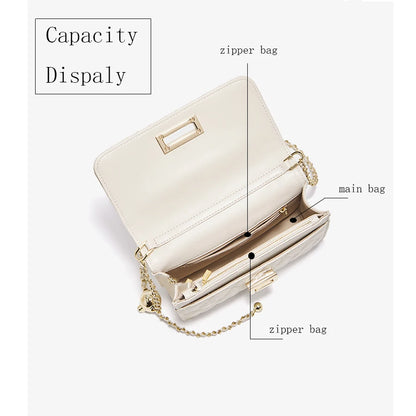 FOXER 2026 Women White Quilted Crossbody Bag Luxury Leather Chain Shoulder Bag Fashion Lady Flap Square Purse for Casual & Party