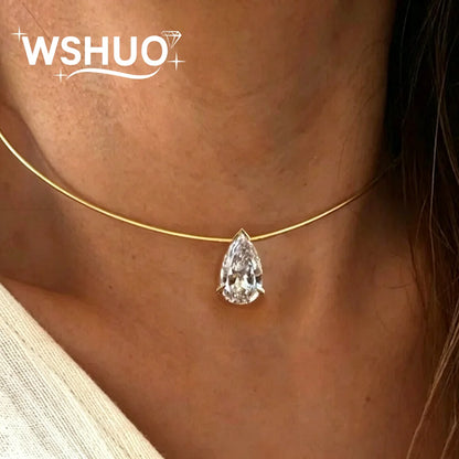 GRA Certified 3/4/5Carat Waterdrop Moissanite Collar Necklace For Women S925 Silver Pear Cut Solitaire Diamond Omega Necklace