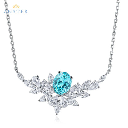 Women Diamonds Pendant Necklaces Charms 925 Silver Lab Paraiba Jewelry