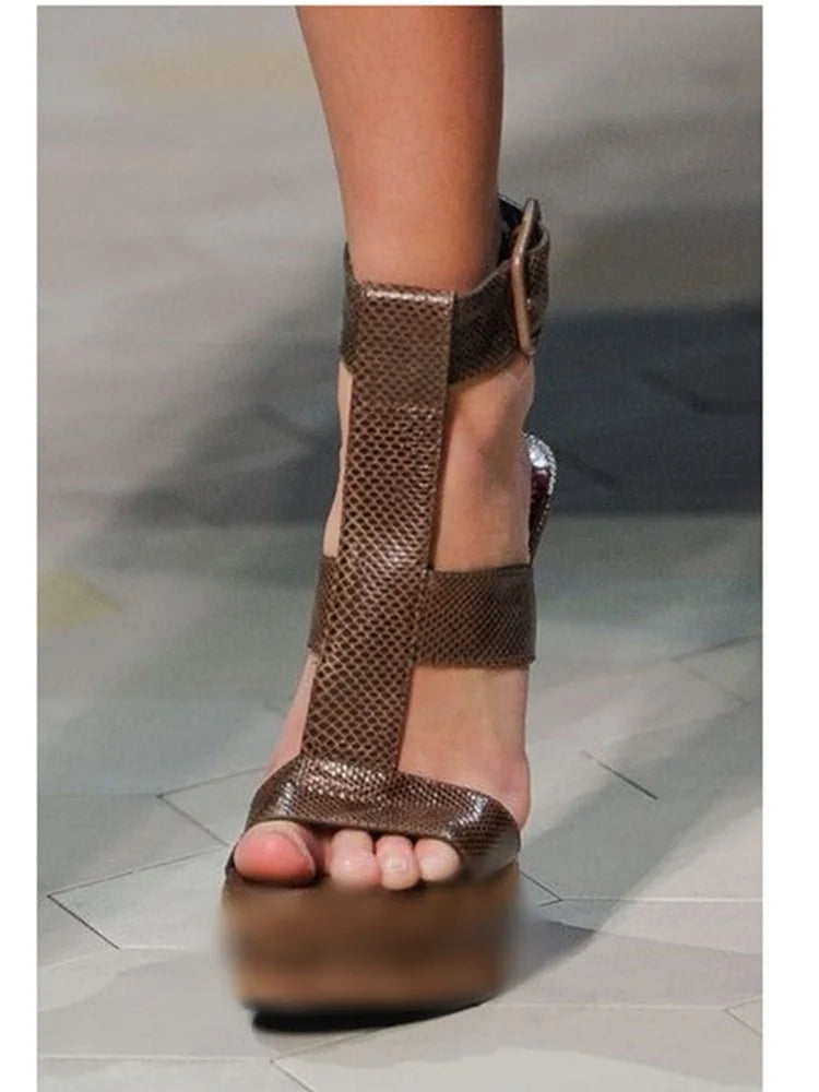 Patchwork Buckle Platform Sandals Thin High Heel Peep Toe Fashion Sexy Cool 2025 Summer Big Size Woman Shoes Zapatillas Mujer