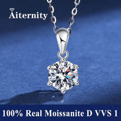 Silver 925 6 Prong Moissanite Pendant Necklace for Women Trendy Design D Color VVS Pass Diamond Testing Jewelry with Box GRA