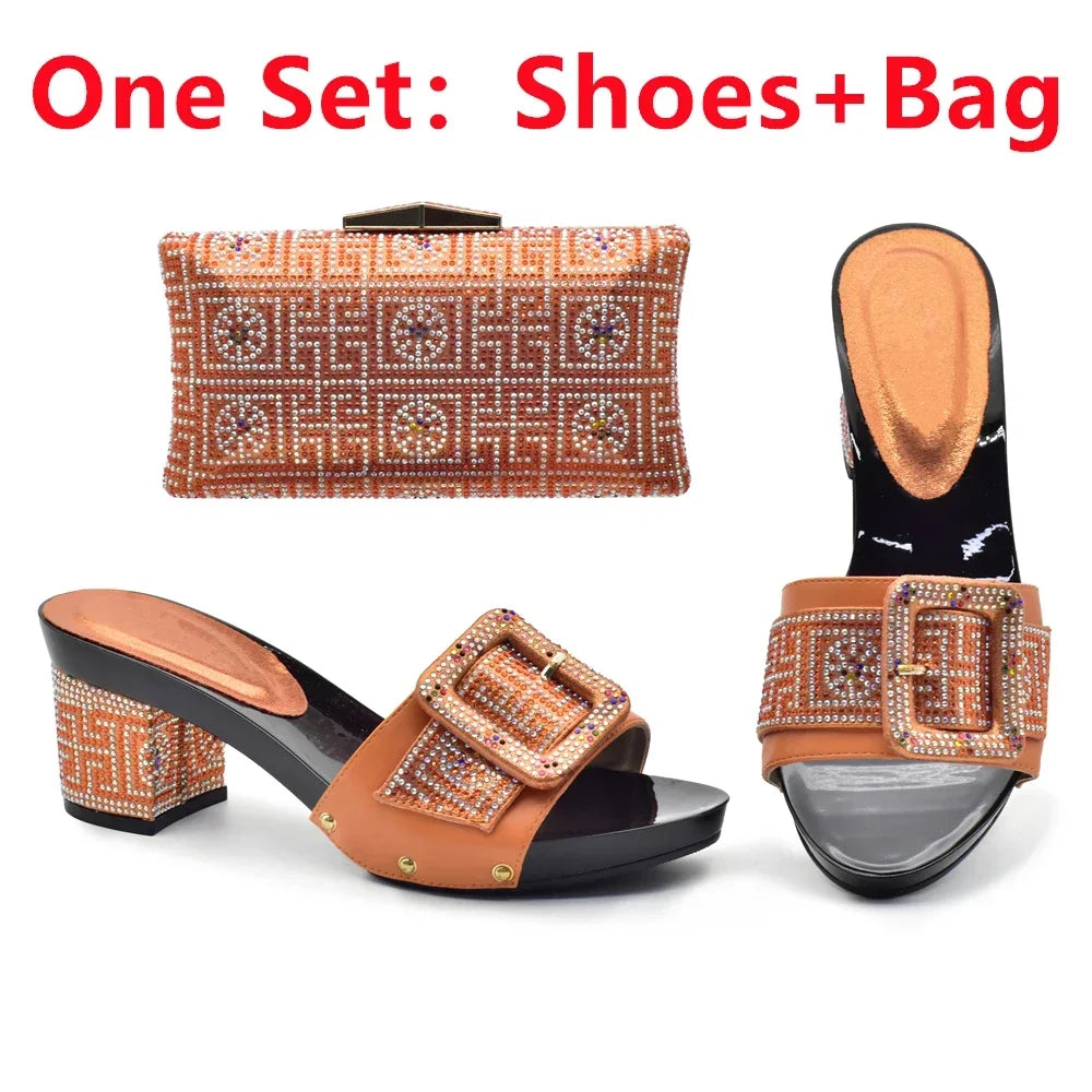 Latest African Shoes and Matching Bags Italian Nigerian Women Wedding Shoes and Bag Set with Rhinestone Luxury Designer Pumps