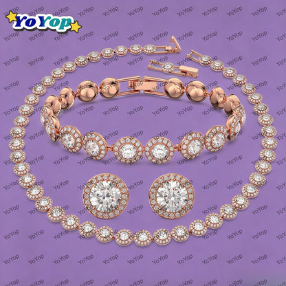 Best Seller 2026  Original Crystal  Round  Jewelry Set,Necklace Earring Bangle,Light luxury Elegant High-end Wedding Jewelry Set