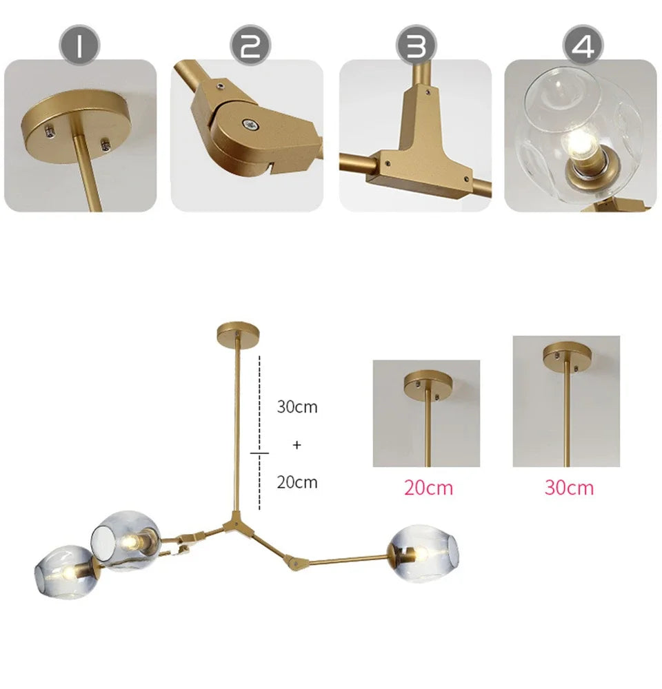 Italy Designer LED Modern Pendant Lights Branching Ceiling Lamp Chandelier Glass Lampshade Suspension Lighting Kitchen Dining