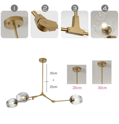Italy Designer LED Modern Pendant Lights Branching Ceiling Lamp Chandelier Glass Lampshade Suspension Lighting Kitchen Dining