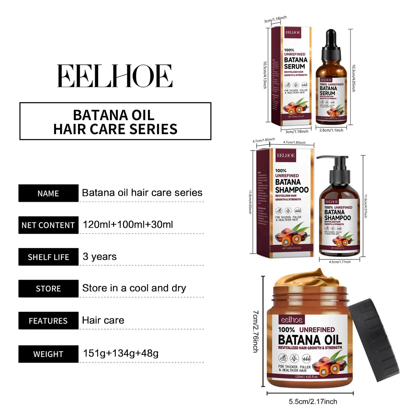 EELHOE Natural Batana Oil Deep Moisturizing Smooth Thick Hair Growth Shampoo and Conditioner for Damaged Hair Keratin Treatment