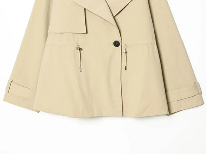 ETJ 2026 Women Casual Trench Coat Short Style Drawstring Waist Jacket Fashion Office Lady Spring Autumn Coat